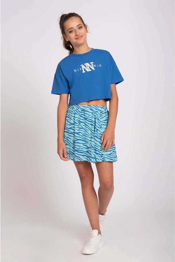NIK&NIK rok Kenley met zebraprint helderblauw donkerblauw Meisjes Gerecycled polyester 152