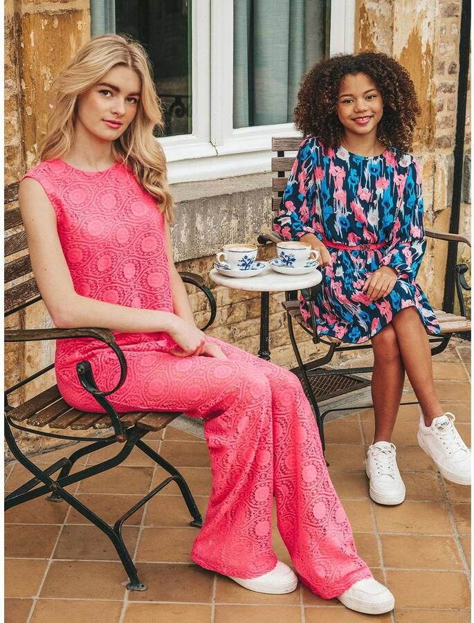 NIK&NIK wide leg broek Kimba met all over print felroze Meisjes Katoen 164