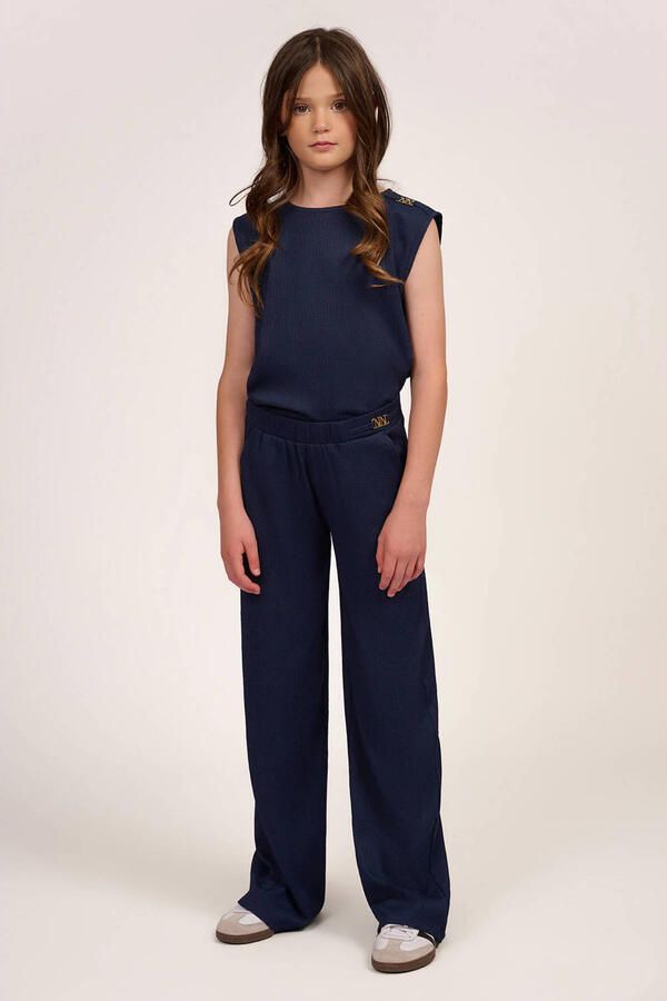 NIK&NIK wide leg casual broek donkerblauw