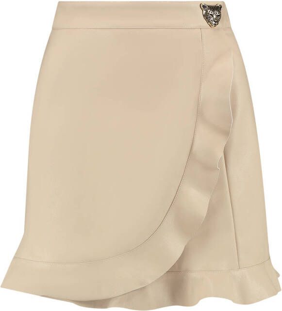 NIKKIE imitatieleren rok Natasja met ruches beige