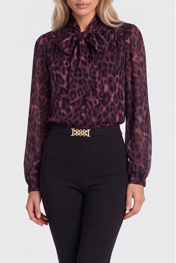 NIKKIE blouse met panterprint donkerrood
