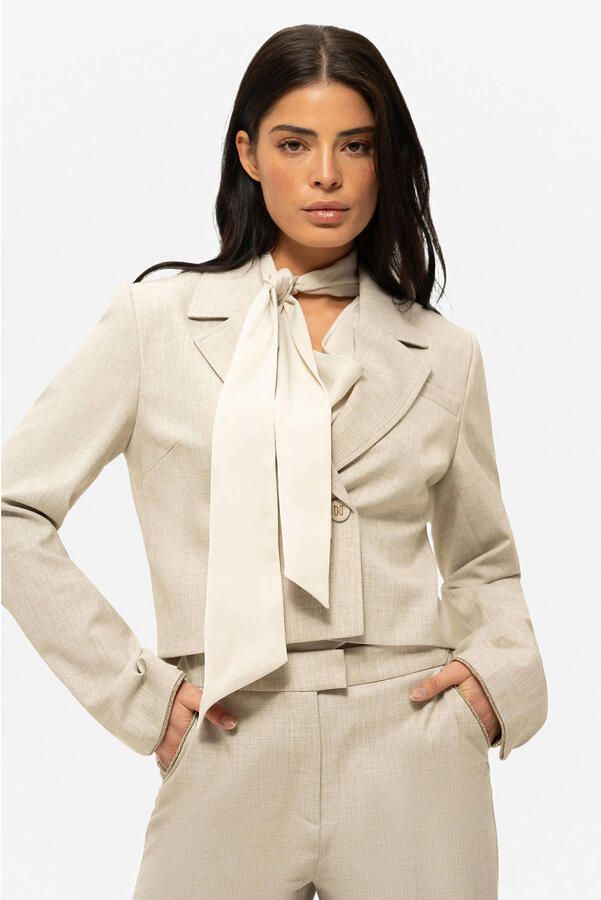 NIKKIE cropped blazer beige met glitter