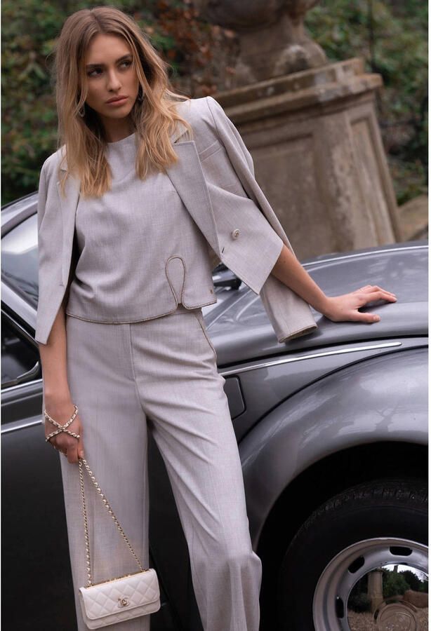 NIKKIE cropped blazer beige met glitter - Foto 3