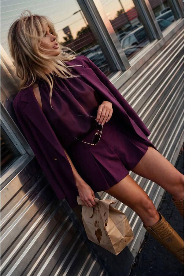 NIKKIE getailleerde blazer aubergine - Foto 2