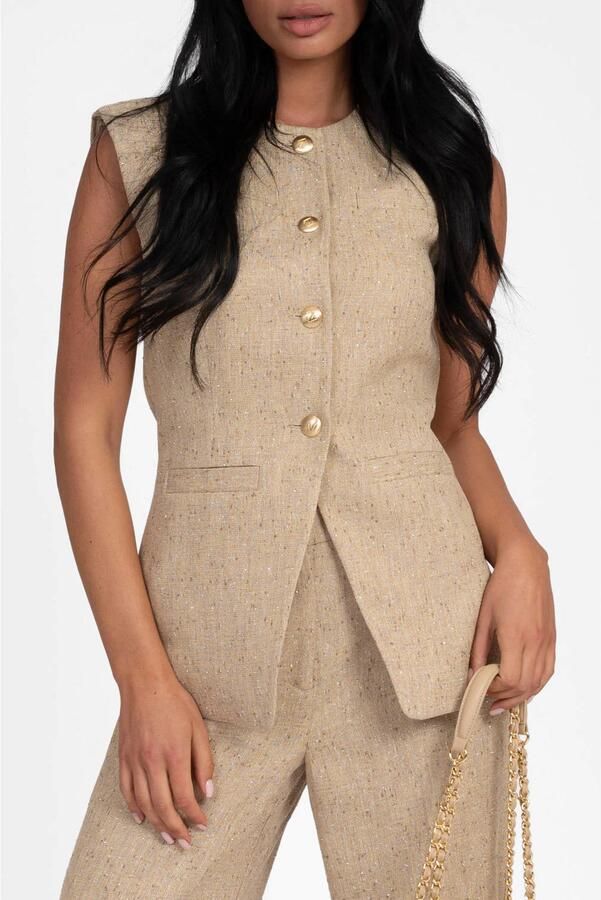 NIKKIE gilet met glitters beige