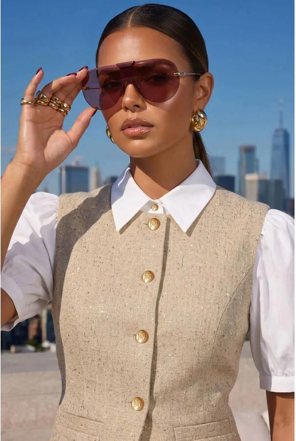 NIKKIE gilet met glitters beige - Foto 2