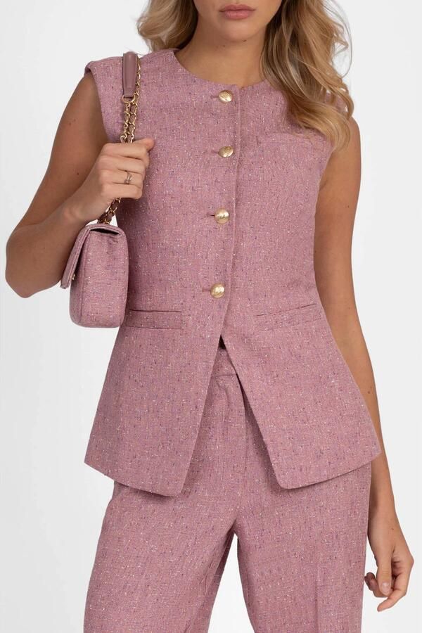 NIKKIE gilet met glitters roze
