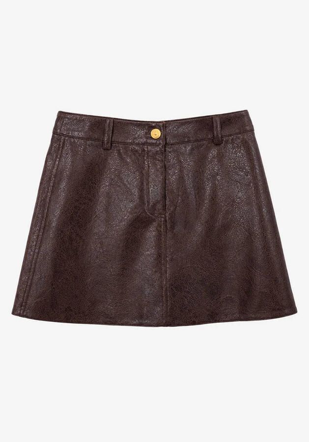 NIKKIE imitatieleren mini rok donkerbruin - Foto 2