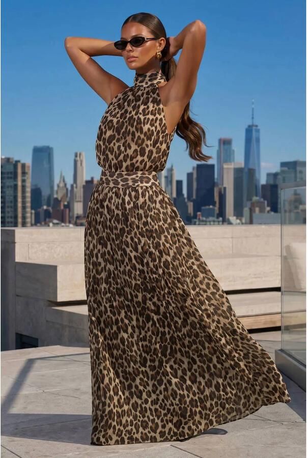 NIKKIE maxi rok met panterprint bruin - Foto 2