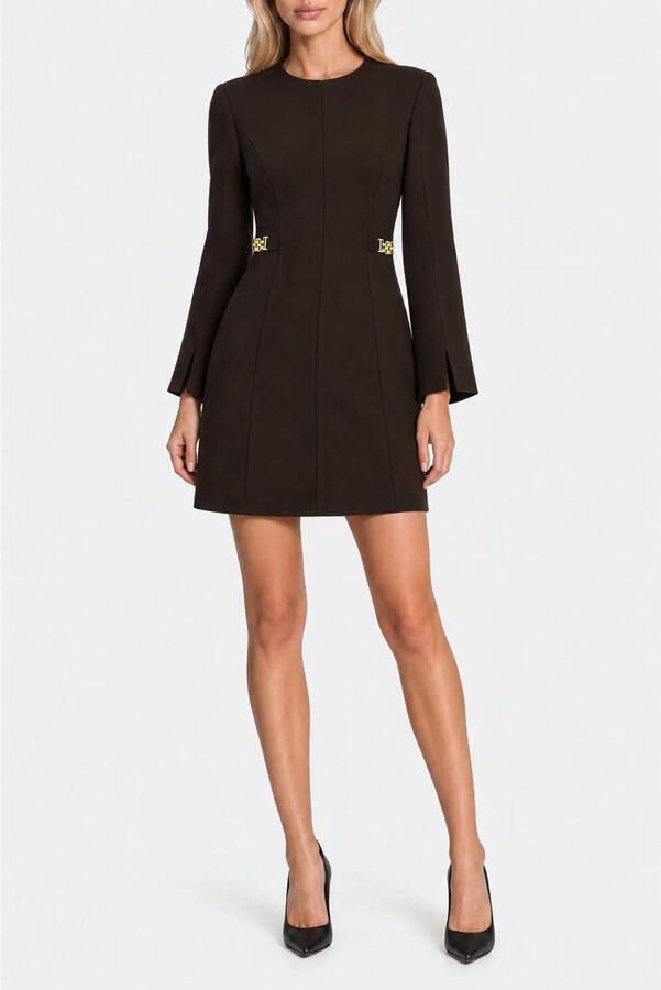NIKKIE mini jurk met split donkerbruin