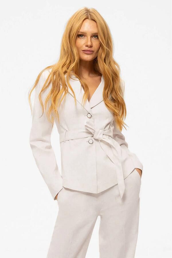 NIKKIE regular blazer met linnen ecru