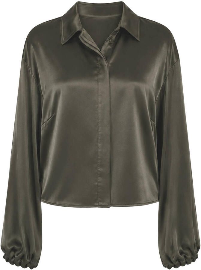NIKKIE satijnen blouse groen - Foto 2