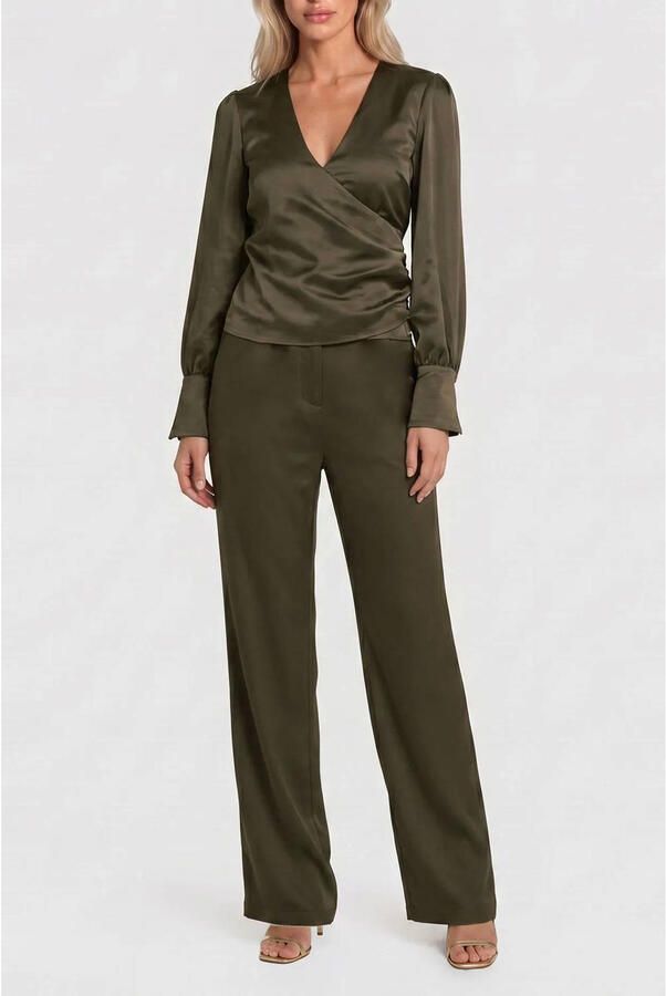 NIKKIE satijnen straight leg broek groen