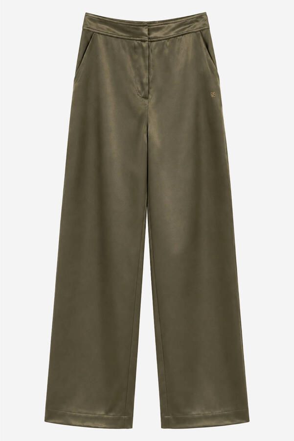 NIKKIE satijnen straight leg broek groen - Foto 2