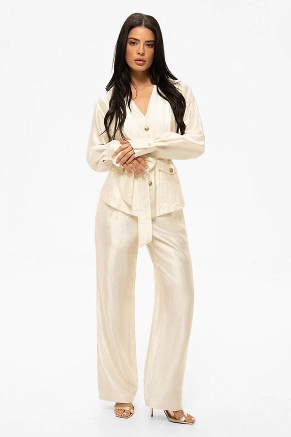 NIKKIE satijnen straight regular waist broek crème