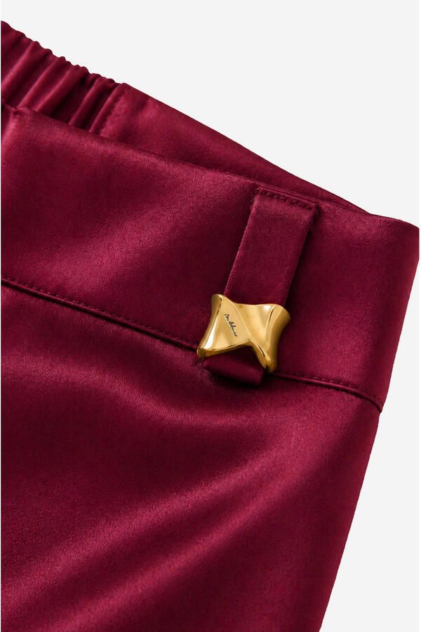 NIKKIE satijnen wide leg broek donkerrood - Foto 3