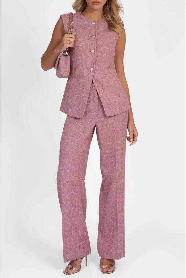NIKKIE viscose wide leg pantalon met glitters roze