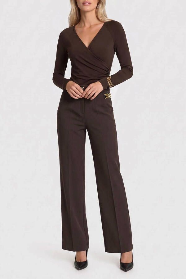 NIKKIE wide leg broek donkerbruin
