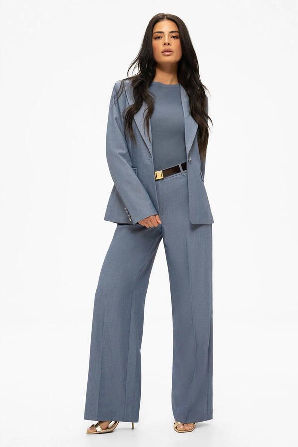 NIKKIE wide leg regular waist broek blauw