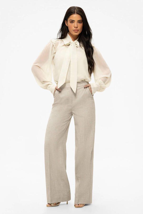 NIKKIE wide leg regular waist broek ecru met glitter