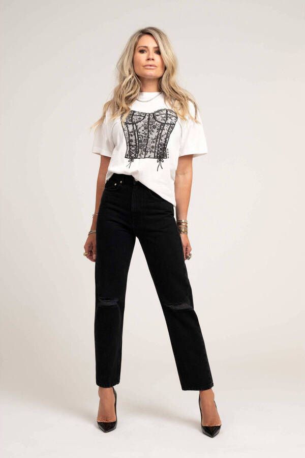 NIKKIE T-shirt Corset met printopdruk wit zwart