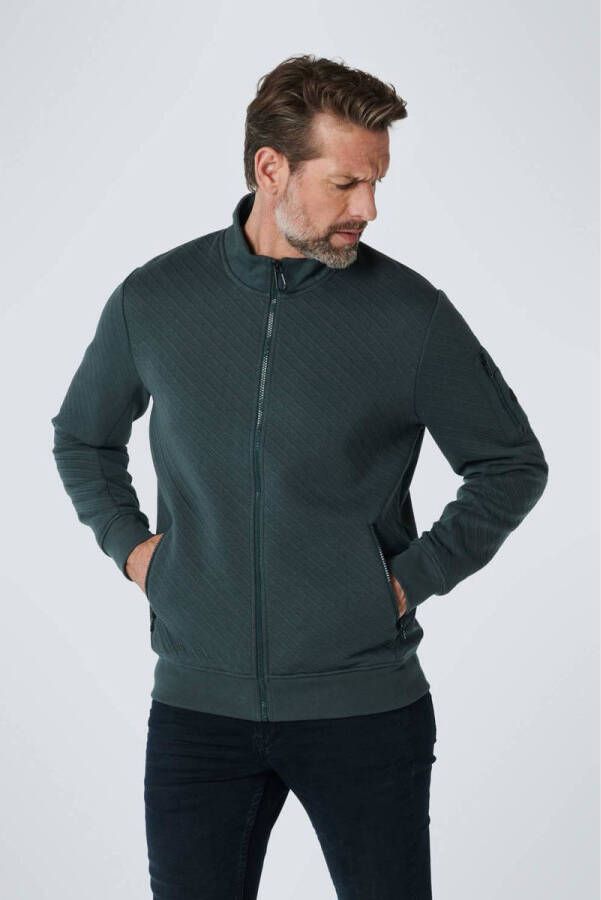 No Excess Sweater full zipper jacquard recycl dark steel Groen Heren