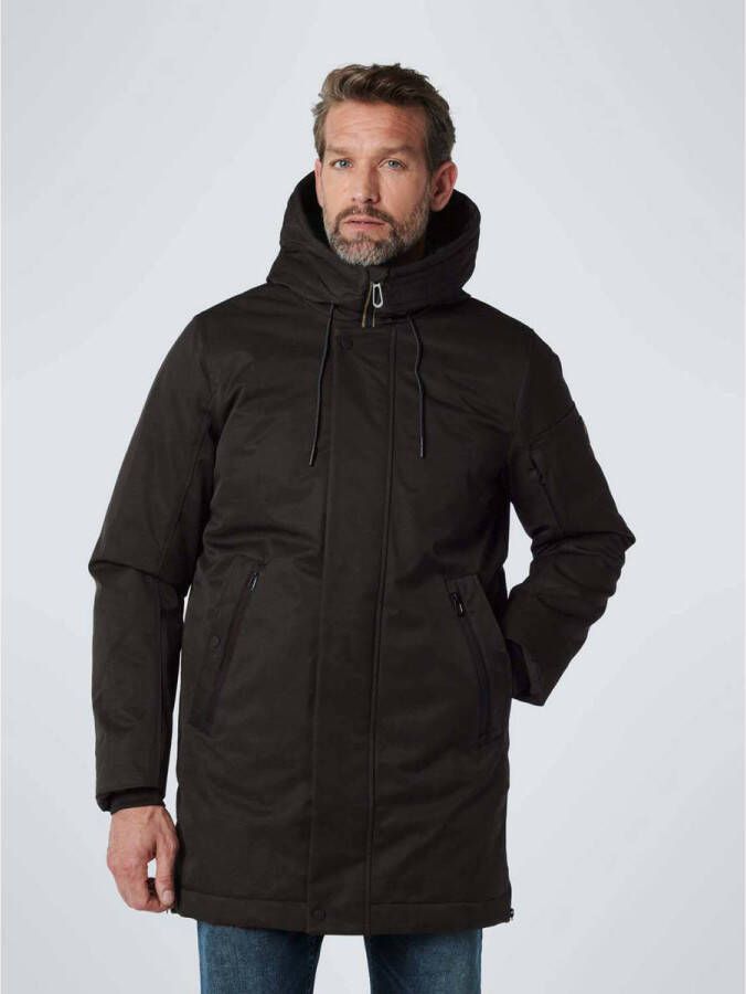 No Excess Jacket long fit hooded twill black Zwart Heren