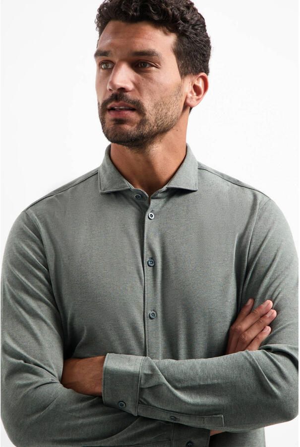 No Excess jersey casual overhemd grijsgroen
