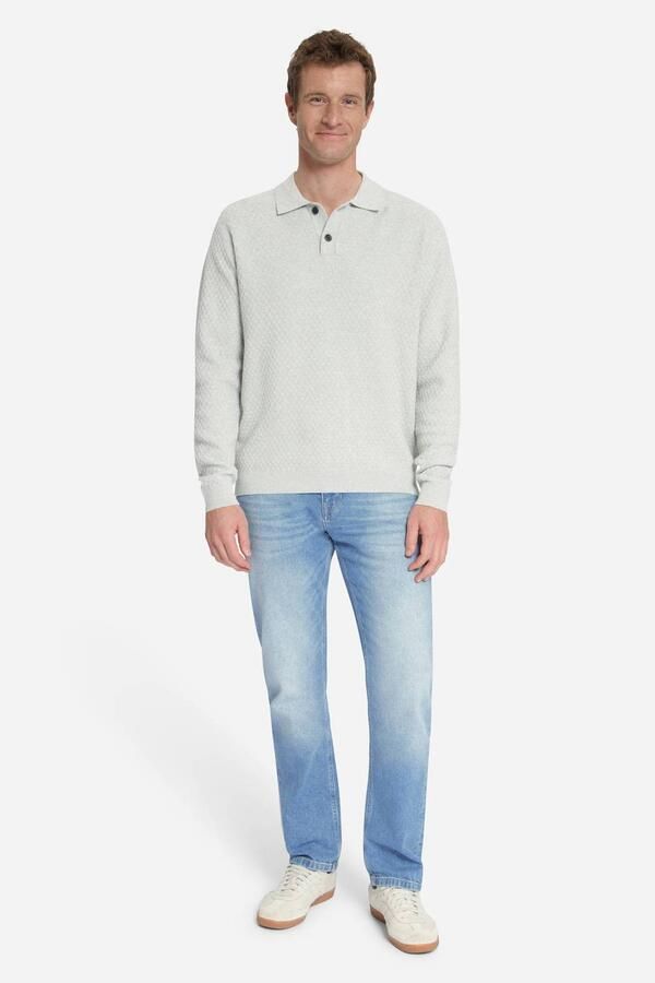No Excess katoenen regular fit gebreide jacquard trui light grey - Foto 3