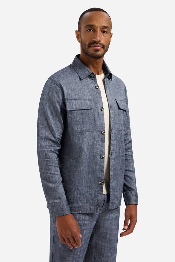 No Excess overshirt met linnen donkerblauw