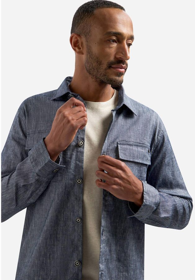 No Excess overshirt met linnen donkerblauw - Foto 3
