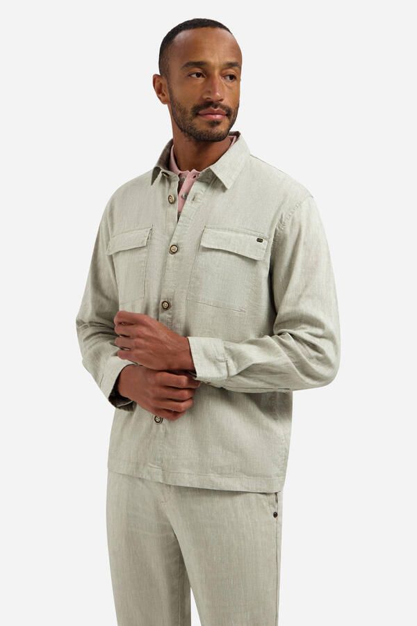 No Excess overshirt met linnen lichtkaki