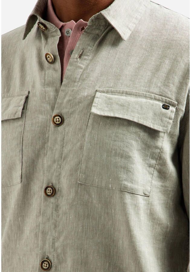 No Excess overshirt met linnen lichtkaki - Foto 2