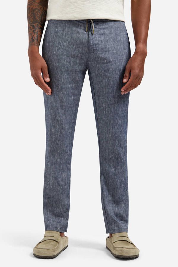 No Excess regular casual broek met linnen donkerblauw