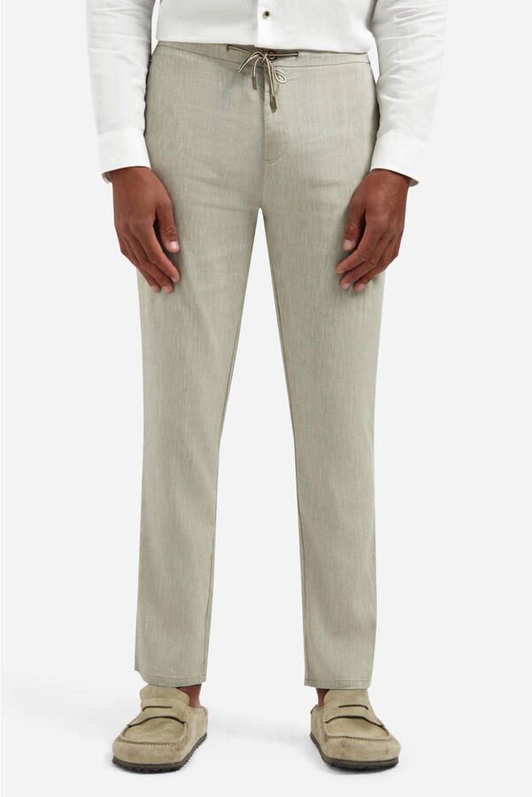 No Excess regular casual broek met linnen lichtkaki