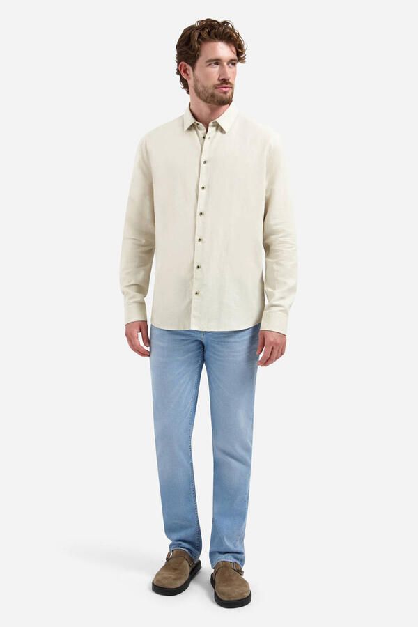 No Excess regular casual overhemd met linnen beige - Foto 3