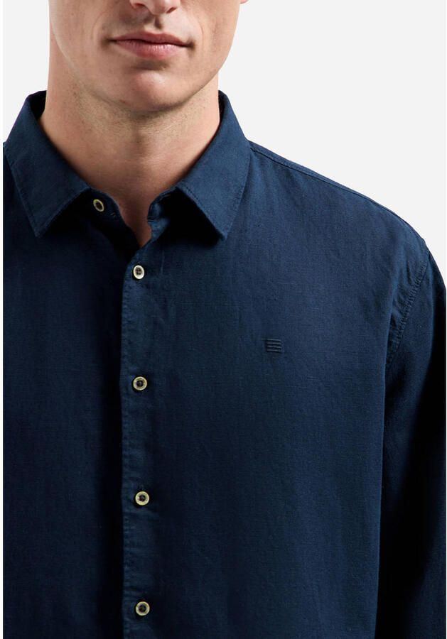 No Excess regular casual overhemd met linnen donkerblauw - Foto 2