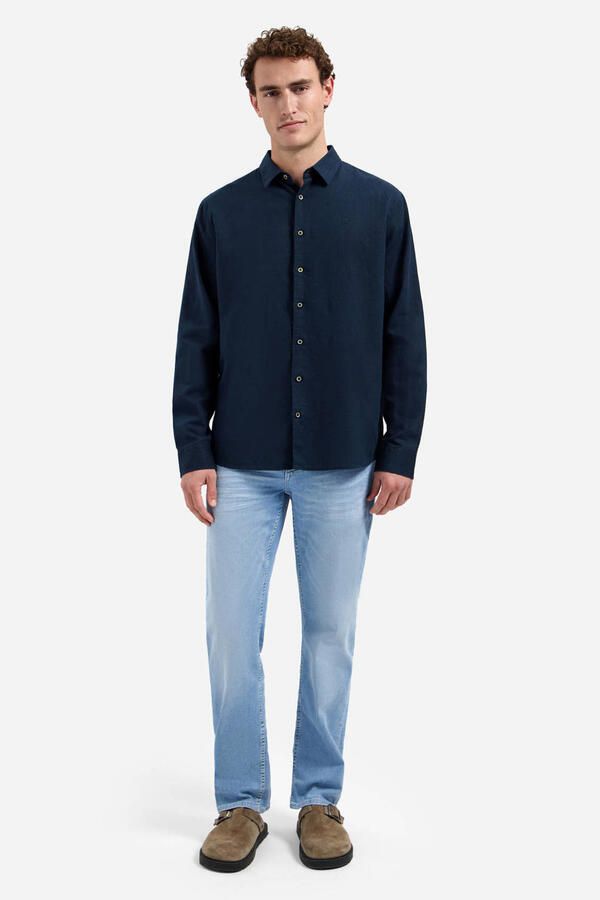 No Excess regular casual overhemd met linnen donkerblauw - Foto 3
