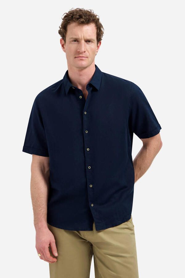 No Excess regular casual overhemd met linnen donkerblauw