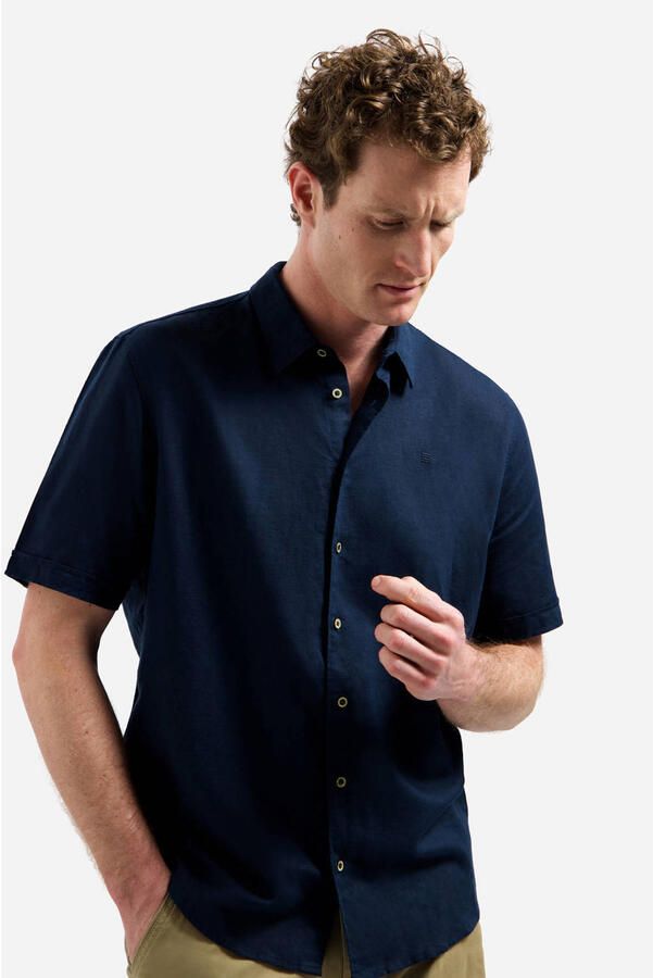 No Excess regular casual overhemd met linnen donkerblauw - Foto 3