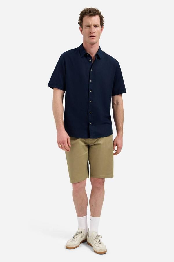 No Excess regular casual overhemd met linnen donkerblauw - Foto 3