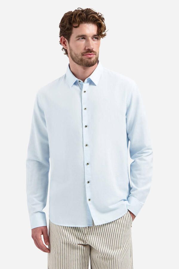 No Excess regular casual overhemd met linnen lichtblauw