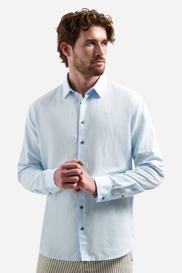 No Excess regular casual overhemd met linnen lichtblauw - Foto 3