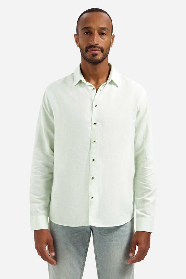 No Excess regular casual overhemd met linnen lichtgroen