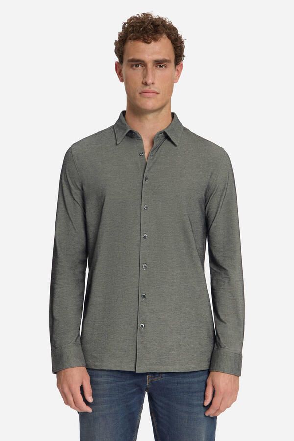 No Excess regular fit casual gemêleerd twill overhemd cement