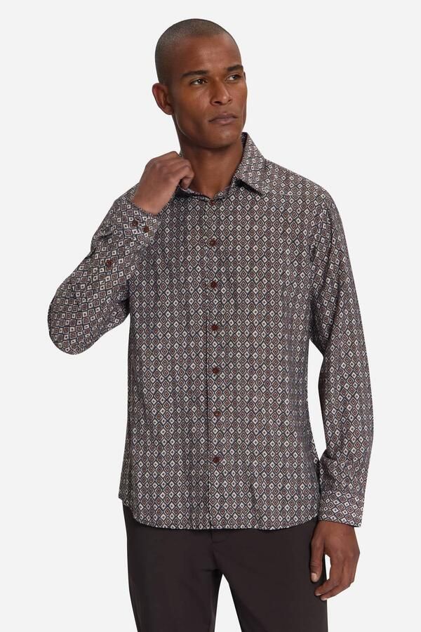 No Excess regular fit casual overhemd met print light brown
