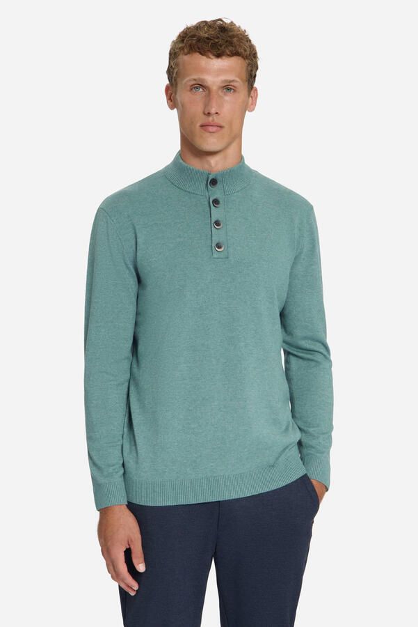 No Excess regular fit gebreide gemêleerde trui blauw