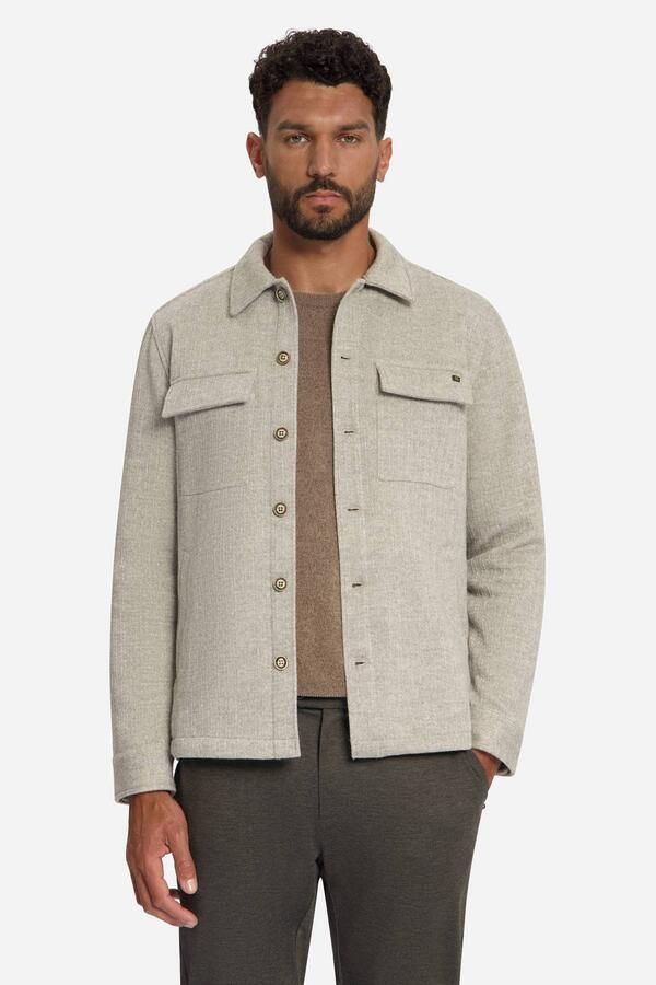 No Excess Onderhemd Overshirt Full Button Jacquard Greige
