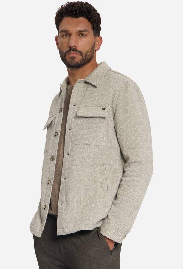 No Excess Onderhemd Overshirt Full Button Jacquard Greige - Foto 2