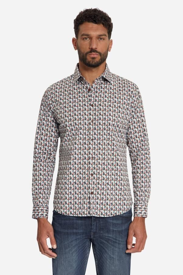 No Excess regular fit poplin overhemd met print bruin